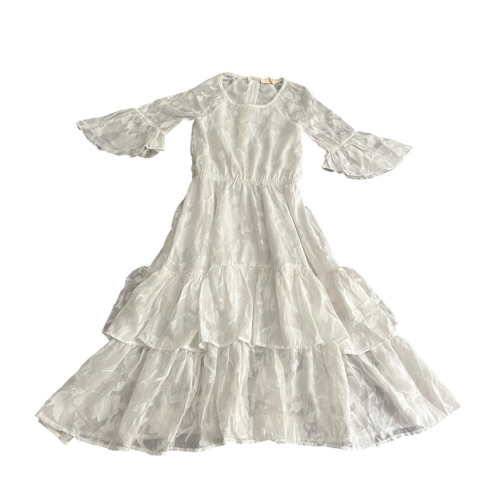 Mia Joy Joyfolie Girls 5 White Floral Burnout Tiered Ruffle Dress Special Event